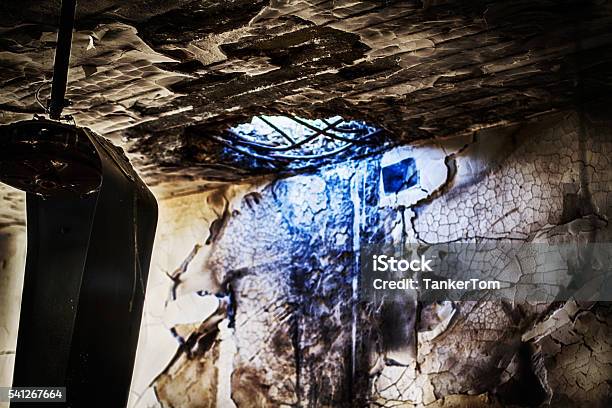 Rocket Hole In The Ceiling Stock Photo - Download Image Now - Burnt, Christianity, Conflict