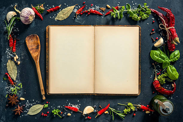 Herbs and spices with a recipe book