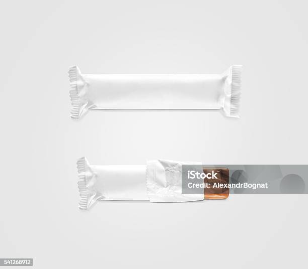 Blank White Candy Bar Plastic Wrap Mockup Isolated Stock Photo - Download Image Now