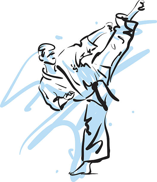 stockillustraties, clipart, cartoons en iconen met karate kick, vector illustration - judo illustraties