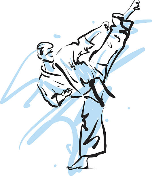 karate kick, vector illustration karate kick, vector illustration judo stock illustrations