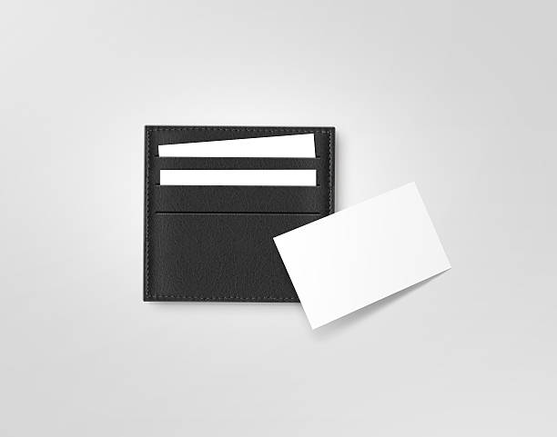 istock Black leather call cards holder blank white card mock up 541269270