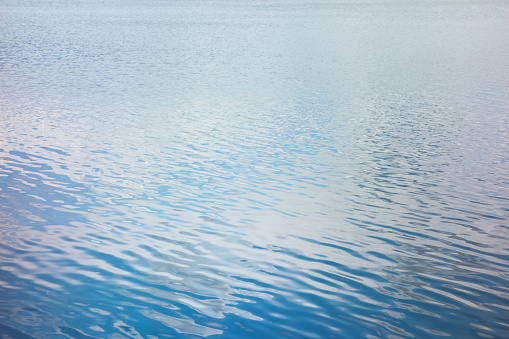 Close-up of a smooth surface of water, gently rippling to reflect daylight.