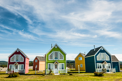 in the village of Cap-Chat in the GaspÃ©, small colorful rental houses