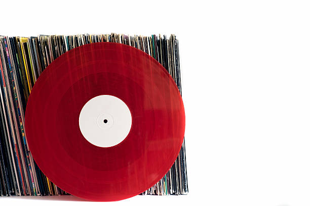 istock Red vinyl records on a white background 541270700