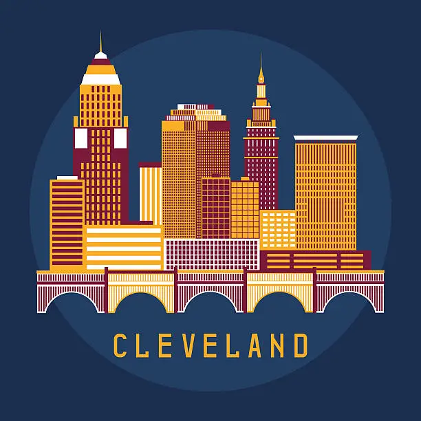 Vector illustration of Cleveland Ohio Usa flat design vector illustration of skyline