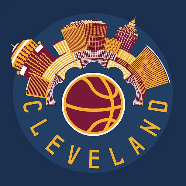 Vector illustration of Cleveland flat design vector illustration with basketball theme