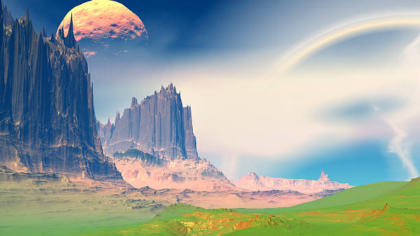 istock Fantasy alien planet. Rocks and sky. 3D illustration 541272238