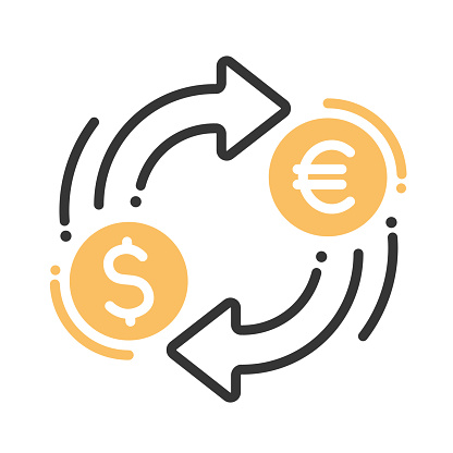 Currency exchange single isolated modern vector line design icon with dollar, euro signs