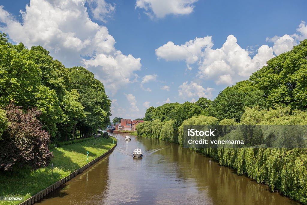 Boats on the river Ems in Meppen Boats on the river Ems in Meppen, Germany Meppen Stock Photo
