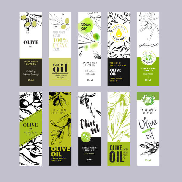 ilustraciones, imágenes clip art, dibujos animados e iconos de stock de colección de etiquetas de aceite de oliva - aceite de oliva