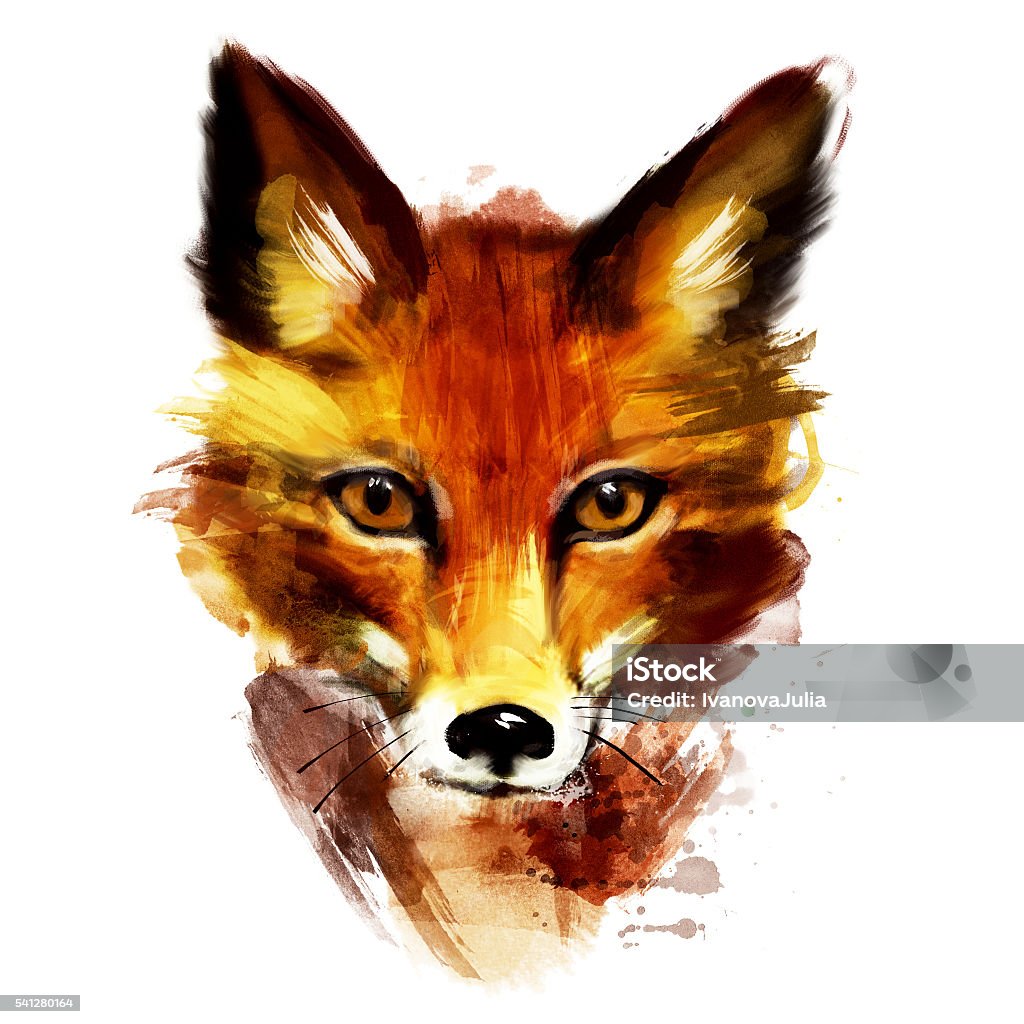 Red Fox Portrait.Watercolor Watercolor Wild Animal Red Fox.Hand Drawn Portrait Fox stock illustration