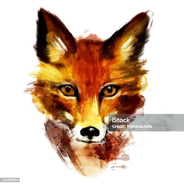 Red Fox Portraitwatercolor Stock Illustration - Download Image Now - Fox, Animal, Watercolor Painting