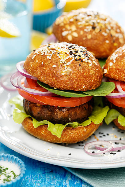 istock Baked portobello mushroom burger 541280632