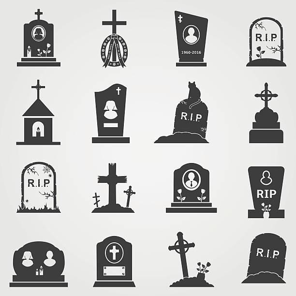 ilustrações de stock, clip art, desenhos animados e ícones de cemitério cruzes e lápides ícones - spooky cemetery single flower flower