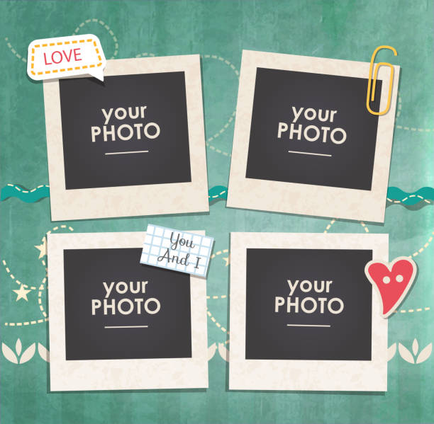 Vector template photo frame Vintage hipster retro stile. Decorative vector template frame. These photo frame can be use for kids picture or memories. Scrapbook design concept. Inset your picture. image montage photos stock illustrations