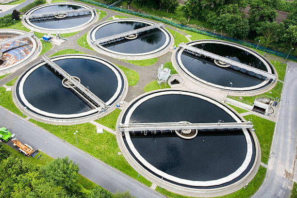 istock Sewage treatment plant - aerial view 541282320