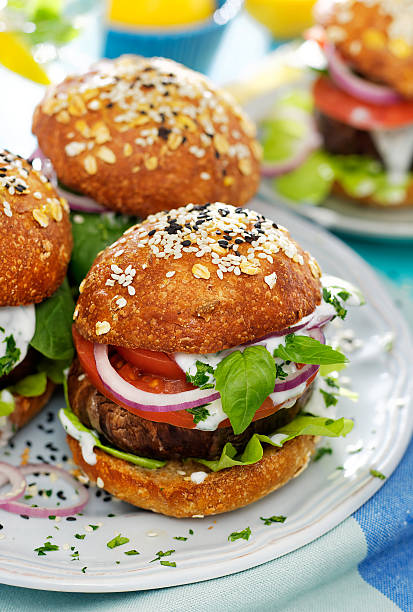 istock Baked portobello mushroom burger 541282328