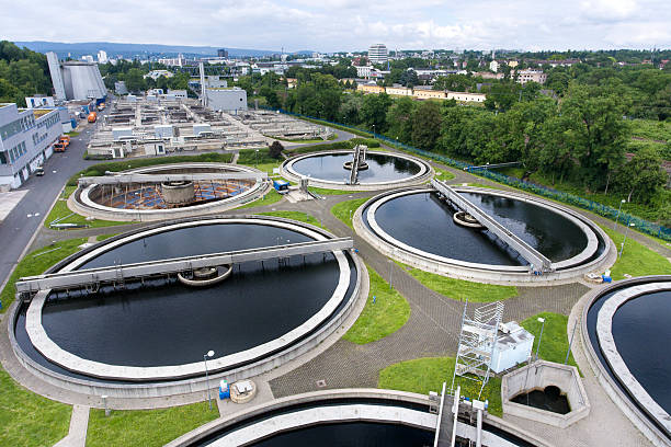 istock Sewage treatment plant - aerial view 541282466