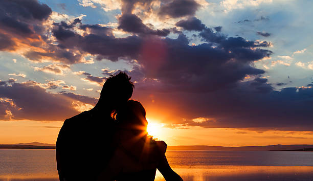 Sunset romance stock photo