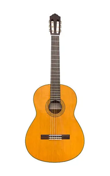 Photo of Natural Classical Acoustic Guitar Isolated on a White Background