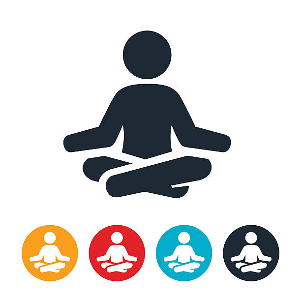 Meditation Icon An icon of a person meditating. The person sits cross legged with arms outstretched on knees. meditating stock illustrations