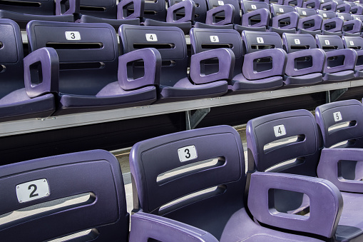Purple Stadium Seats Close Up in sports arena