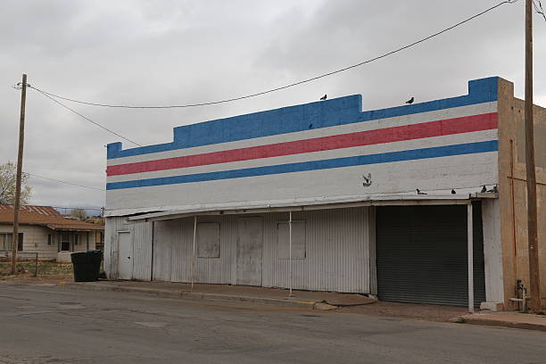 istock Abandoned building with red and blue stripes 541287888