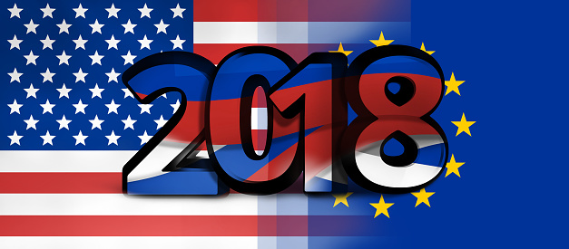 USA europe russia 2018 font 3d illustration