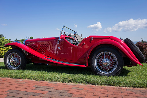 Hershey, PA, USA-June 12, 2016:  1939 AC 16-80 Competition Roadster on display at The Elegance at Hershey.  Equipped with a special competition engine, this is one of 42 built.