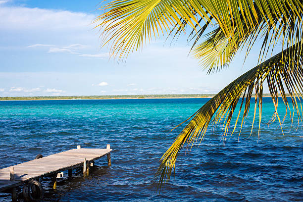 picture taken in Bacalar Mexico at an small dock in the lagoon
