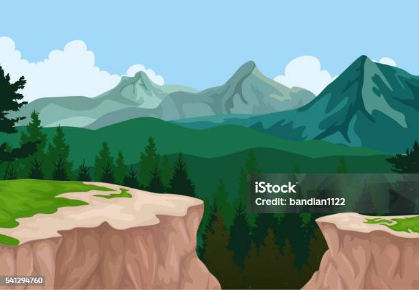 Beauty Lake With Mountain Cliff Landscape Background Stock Illustration - Download Image Now