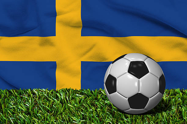 istock Soccer Ball on Grass with Sweden Flag Background, 3D Rendering 541296098