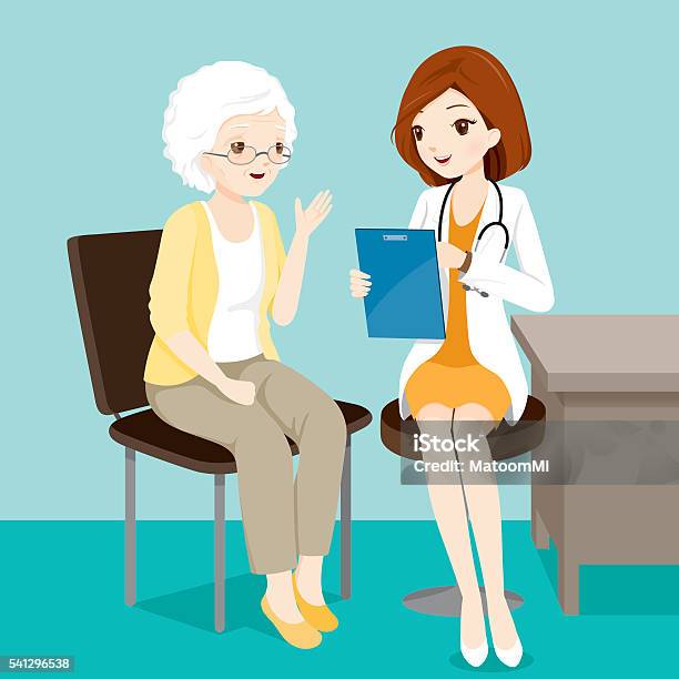Doctor Talking With Elderly Patient About Her Illness Stock Illustration - Download Image Now