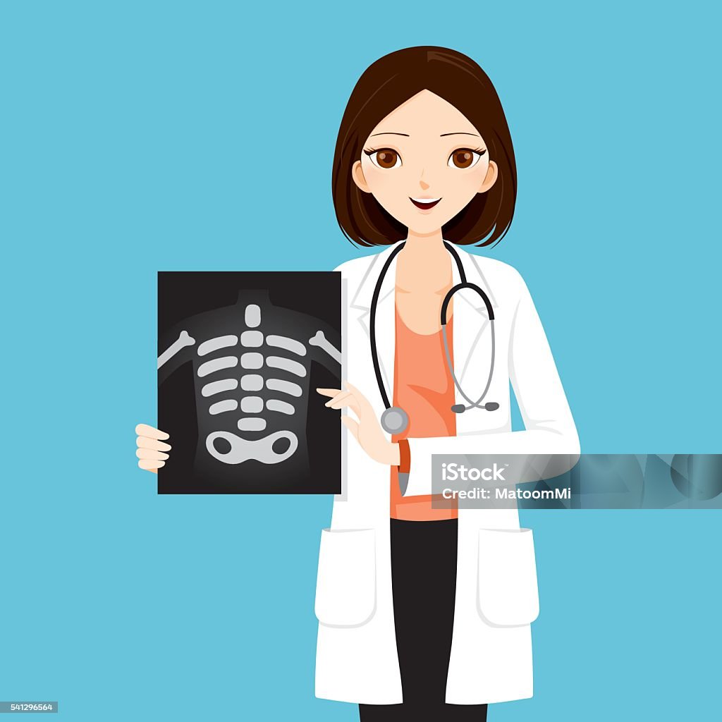 Woman Doctor Showing X-ray Film Physician, Hospital, Checkup, Patient, Healthy, Treatment, Personnel Medical X-ray stock vector