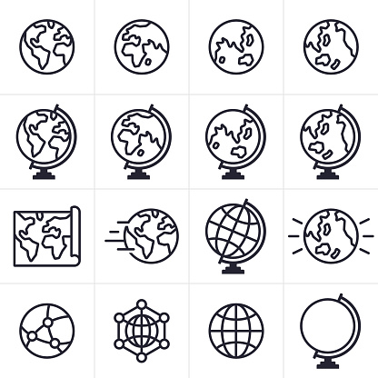 Globe and earth icons and symbols collection. EPS 10 file. Transparency effects used on highlight elements.
