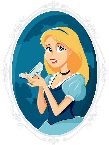 Princess Holding Magic Shoe Vector Cartoon Illustration of a beautiful maiden with crystal slipper shoe pics of a bewitched stock illustrations