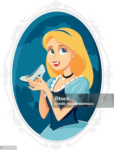 Princess Holding Magic Shoe Vector Cartoon Stock Illustration - Download Image Now - Cinderella, Shoe, High Heels