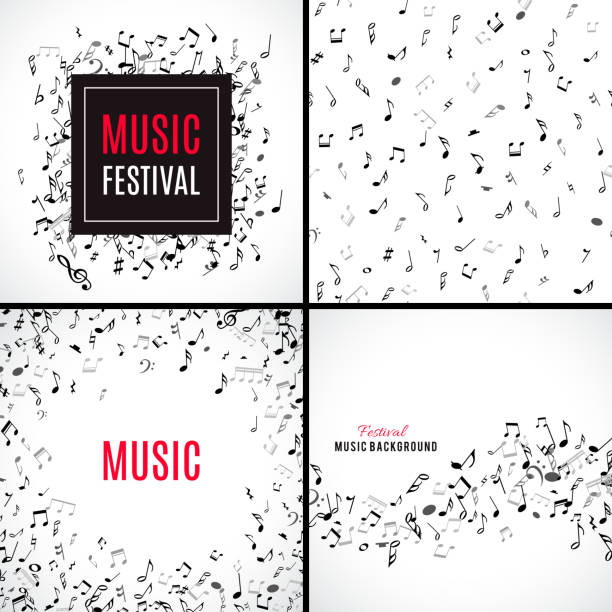 Abstract musical seamless pattern with black notes on white background. Abstract musical patterns with black notes on white background. Set vector Illustration for music design. Modern pop  collection concept art melody banner. Sound key decoration with music symbol sign. music backgrounds stock illustrations