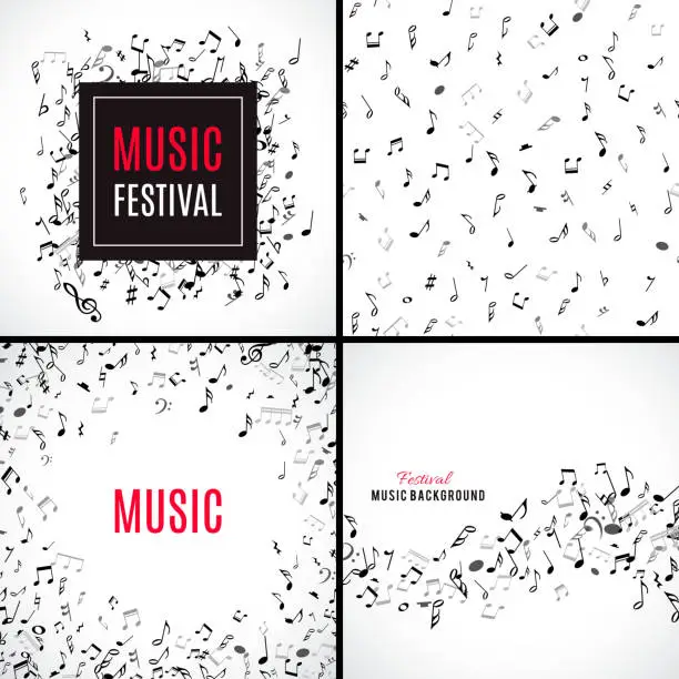 Vector illustration of Abstract musical seamless pattern with black notes on white background.