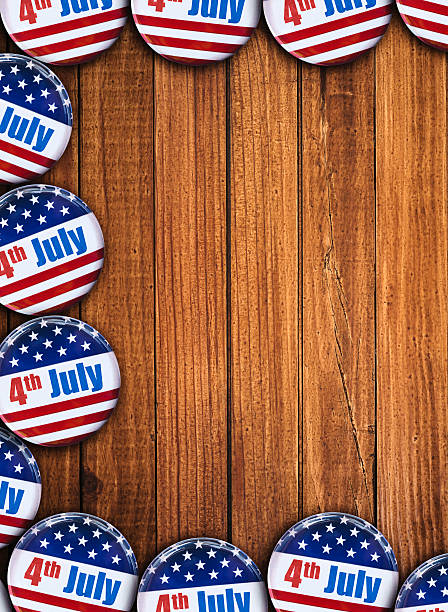 istock 4th of july campaign button on plank wood 541307894