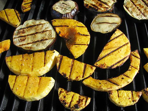 istock Grilled pumpkin and eggplant on the grill pan. 541308048