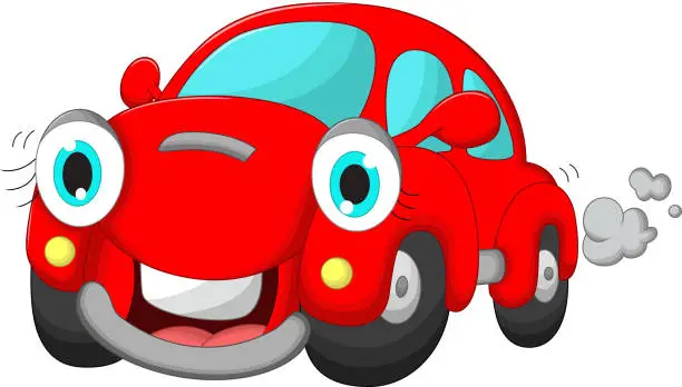 Vector illustration of cute red car cartoon