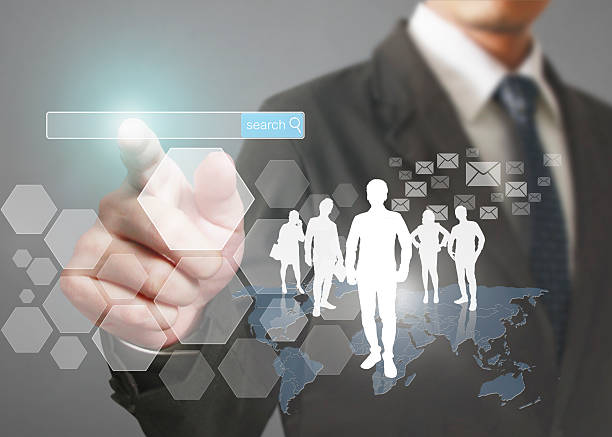 istock touching virtual icon of social network 541311158