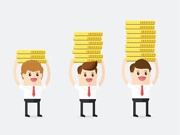 Vector illustration of difference businessman carrying gold coins.
