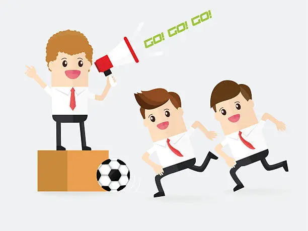 Vector illustration of teamwork of businessman playing football or soccer
