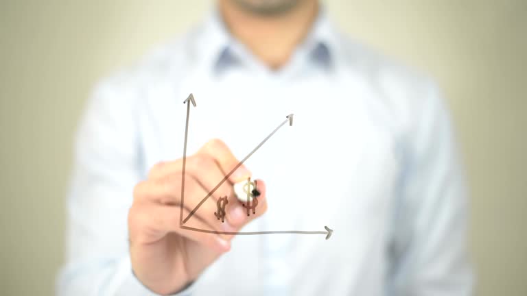 Earning Growth Graph,  Man writing on transparent screen