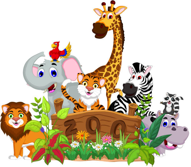 zabawna kreskówka ze zwierzątkami kolekcja z ogród zoologiczny - tropical rainforest animal cartoon lion stock illustrations