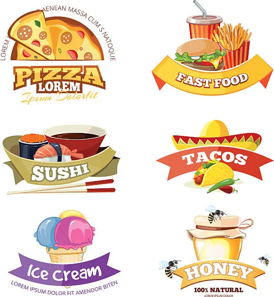 Vector illustration of vector emblem set with food illustrations