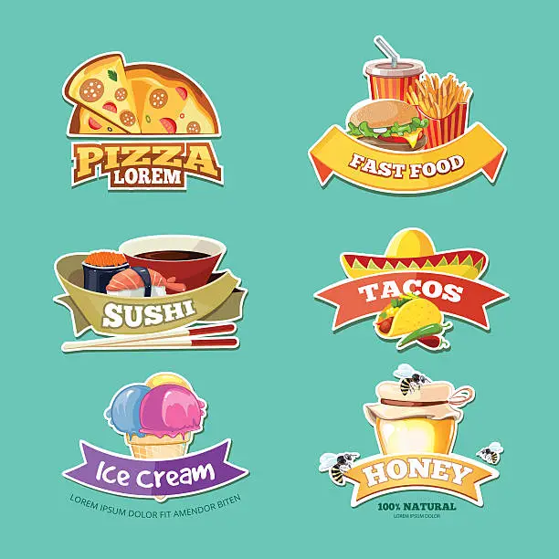 Vector illustration of vector emblem set with food illustrations